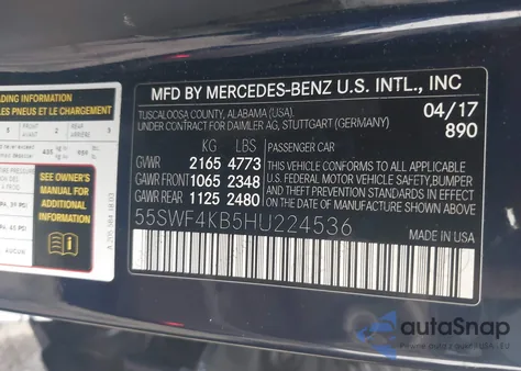 2017 Mercedes-Benz C 300 4Matic из США, поврежденный, VIN 55SWF4KB5HU224536